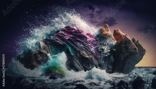 background image, water meets a rock, abstract, colorful accents, waves