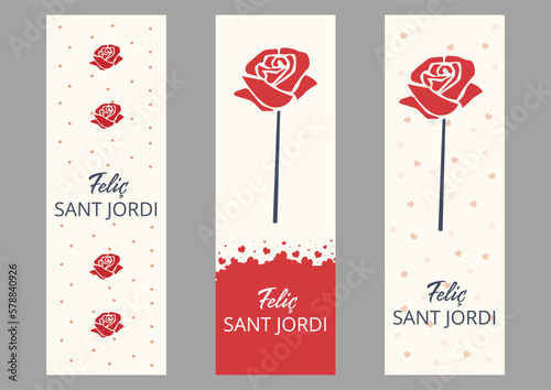 Fotografía Bookmark Sant Jordi, flower and heart icon