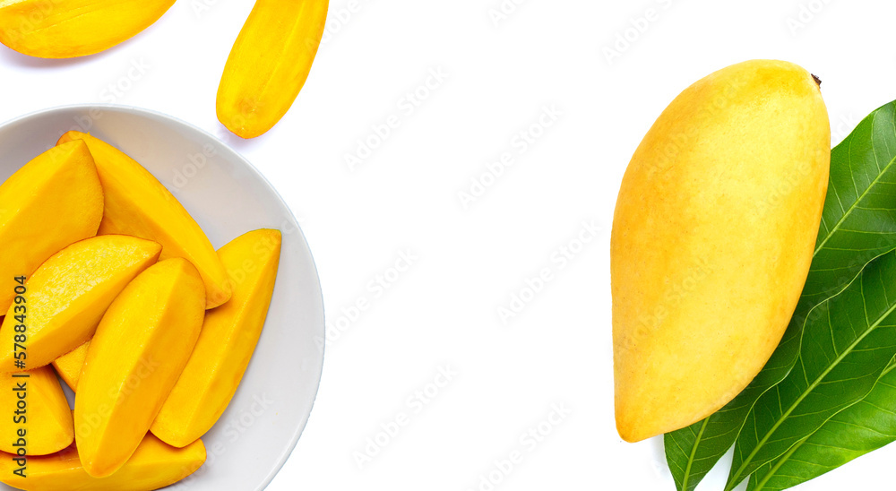 Tropical fruit, Mango slices on white background. Tropical fruit, Mango slices on white background.
