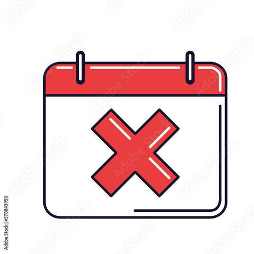 calendar png icon with a red x with white background