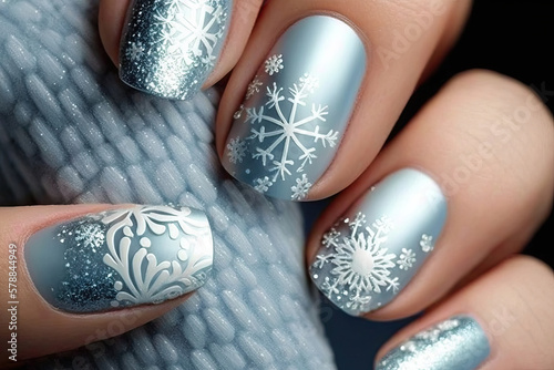 catch hangers with winter motif, snowflakes, manicure