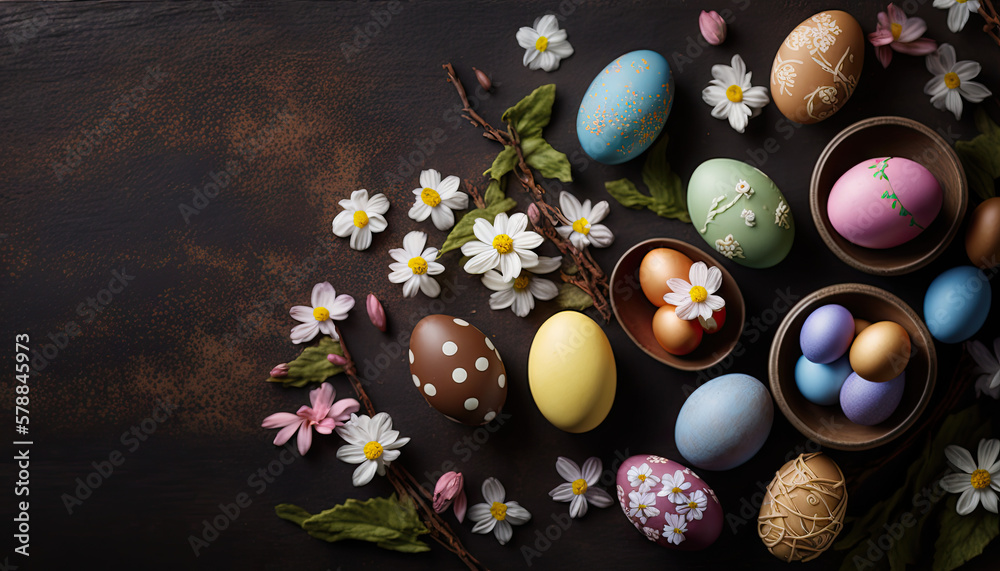 Colorful easter eggs on wood table - copy space Colorful easter eggs on wood table - copy space
