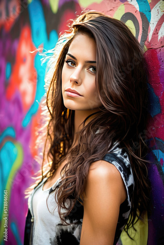 young woman standing in front of graffiti wall © StockMedia