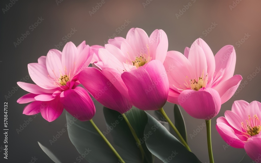 Flowers, soft and beautiful macro shot, with a blurred gradient backdrop. Generative AI. Flowers, soft and beautiful macro shot, with a blurred gradient backdrop. Generative AI.