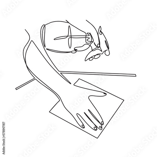 In the right hand is a rag for cleaning surfaces, in the left - a sprayer. The concept of cleanliness and cleaning.Vector illustration