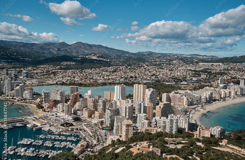 Panorama of the resort town of Calpe from the Natural Park of Penyal d'Ifac.Calpe, Alicante, Spain
