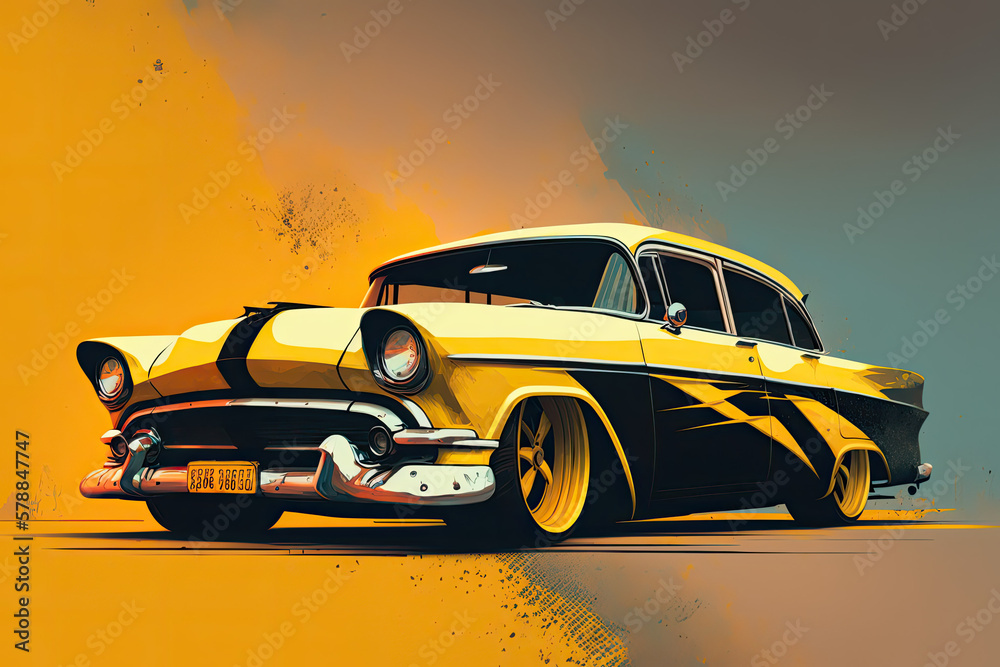 vintage black and yellow car made with generative ai