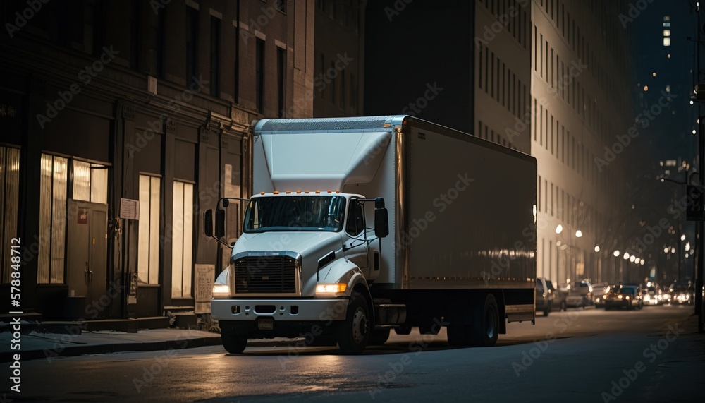City Truck at night. Generative AI. City Truck at night. Generative AI.