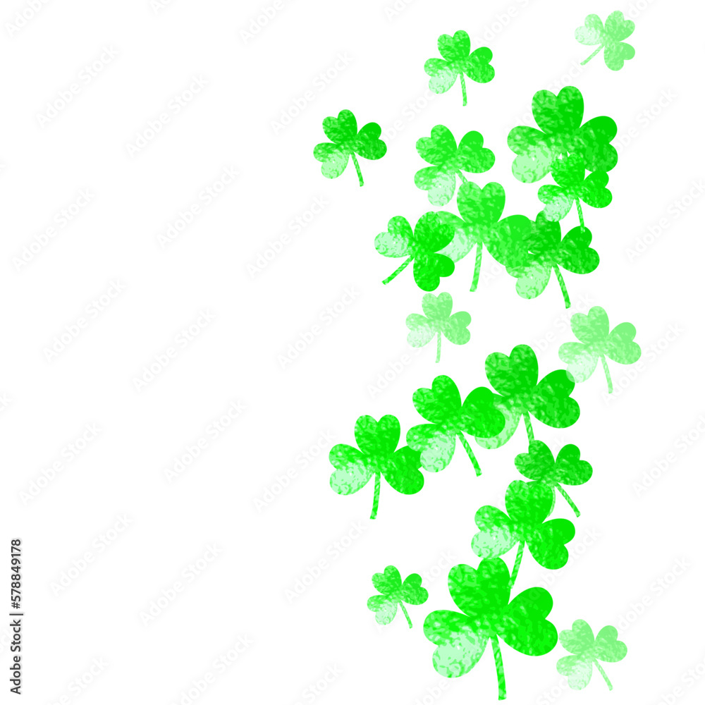 Shamrock background for Saint Patricks Day. Lucky trefoil confetti. Glitter frame of clover leaves.. Template for gift coupons, vouchers, ads, events. Festive shamrock background. Shamrock background for Saint Patricks Day. Lucky trefoil confetti. Glitter frame of clover leaves.. Template for gift coupons, vouchers, ads, events. Festive shamrock background.