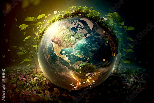 earth day green globe. Generative ai