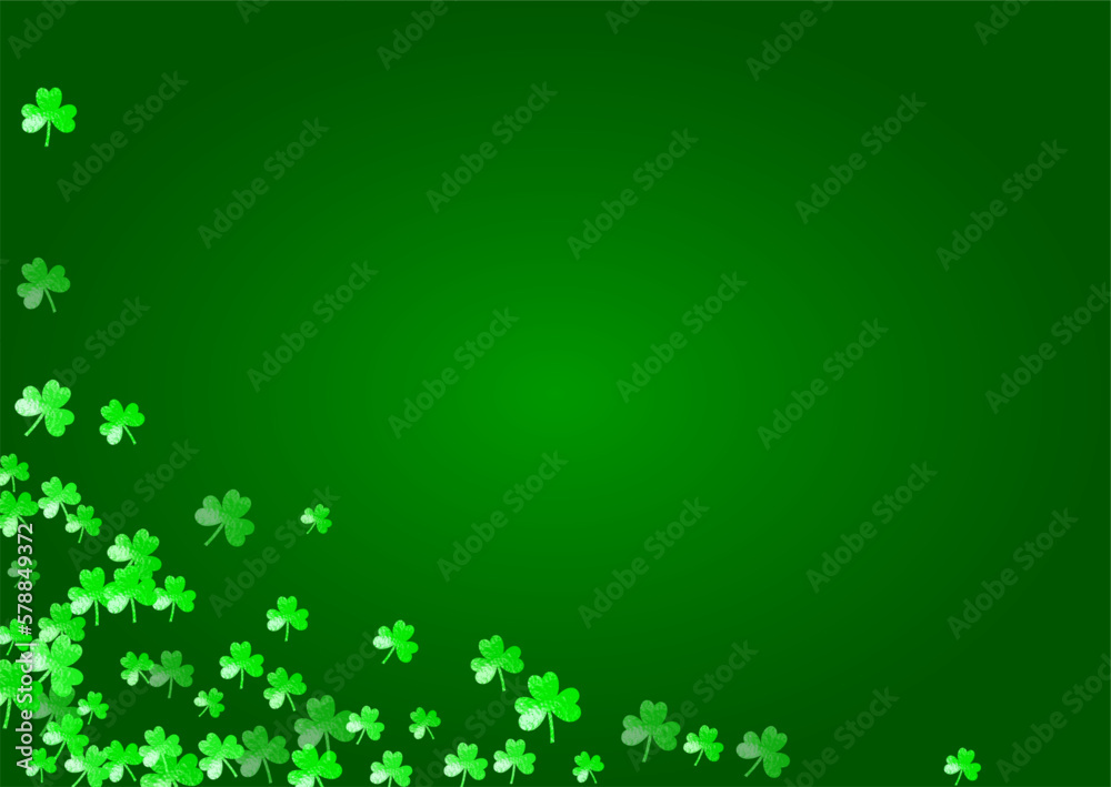 St patricks day background with shamrock. Lucky trefoil confetti. Glitter frame of clover leaves. Template for poster, gift certificate, banner. Festive st patricks day backdrop St patricks day background with shamrock. Lucky trefoil confetti. Glitter frame of clover leaves. Template for poster, gift certificate, banner. Festive st patricks day backdrop
