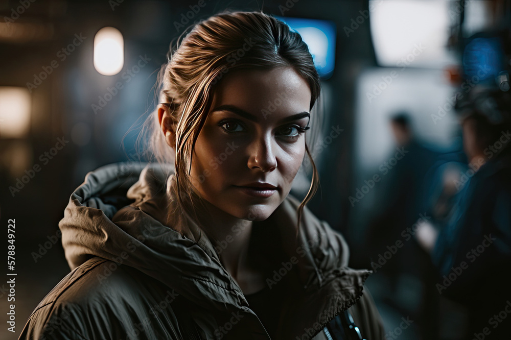 young woman with jacket, lifelike young woman with jacket, lifelike