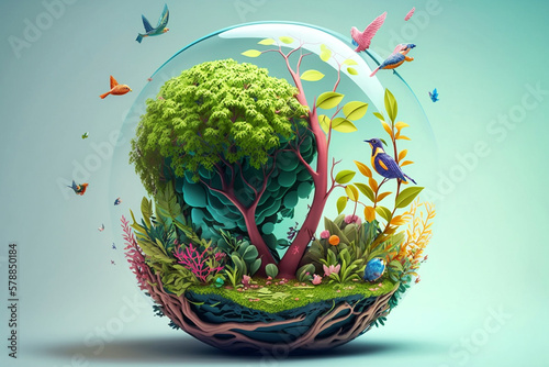 Leinwand Poster world environment and Earth day concept with green globe