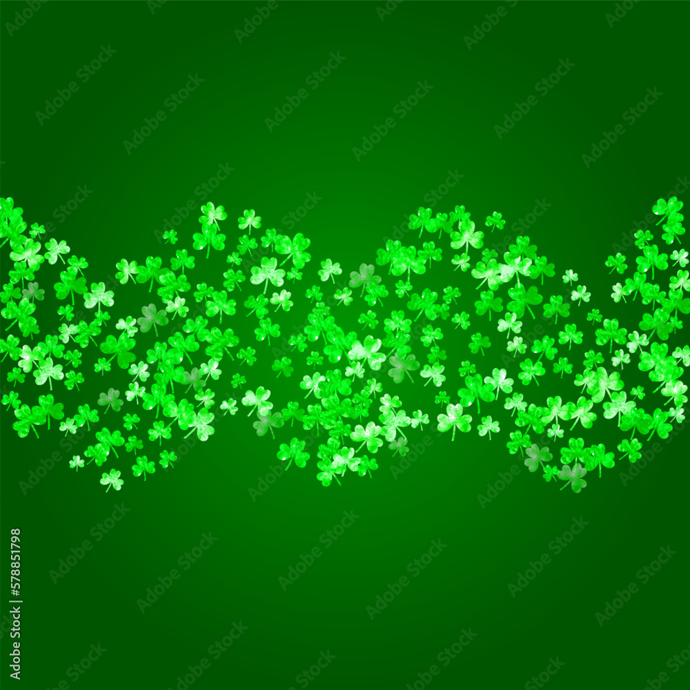 Shamrock background for Saint Patricks Day. Lucky trefoil confetti. Glitter frame of clover leaves.. Template for special business offer, banner, flyer. Greeting shamrock background. Shamrock background for Saint Patricks Day. Lucky trefoil confetti. Glitter frame of clover leaves.. Template for special business offer, banner, flyer. Greeting shamrock background.