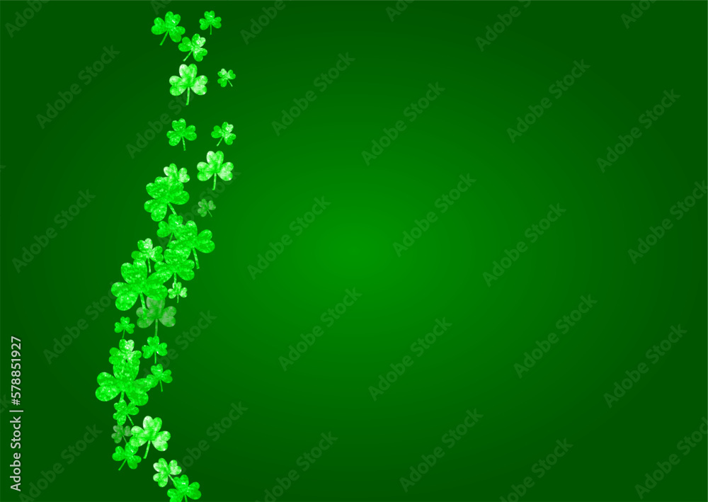 Shamrock background for Saint Patricks Day. Lucky trefoil confetti. Glitter frame of clover leaves. Template for gift coupons, vouchers, ads, events. Happy shamrock background. Shamrock background for Saint Patricks Day. Lucky trefoil confetti. Glitter frame of clover leaves. Template for gift coupons, vouchers, ads, events. Happy shamrock background.