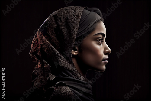 Muslim woman portrait illustration over black background