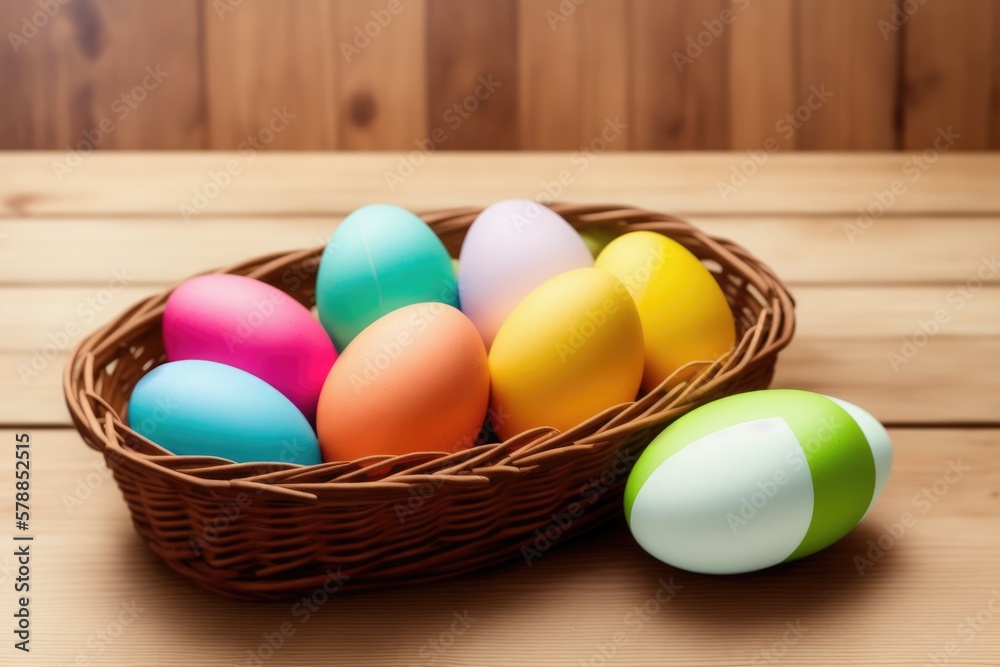Easter eggs in the nest on rustic wooden background, generative ai, copyspace for text Easter eggs in the nest on rustic wooden background, generative ai, copyspace for text