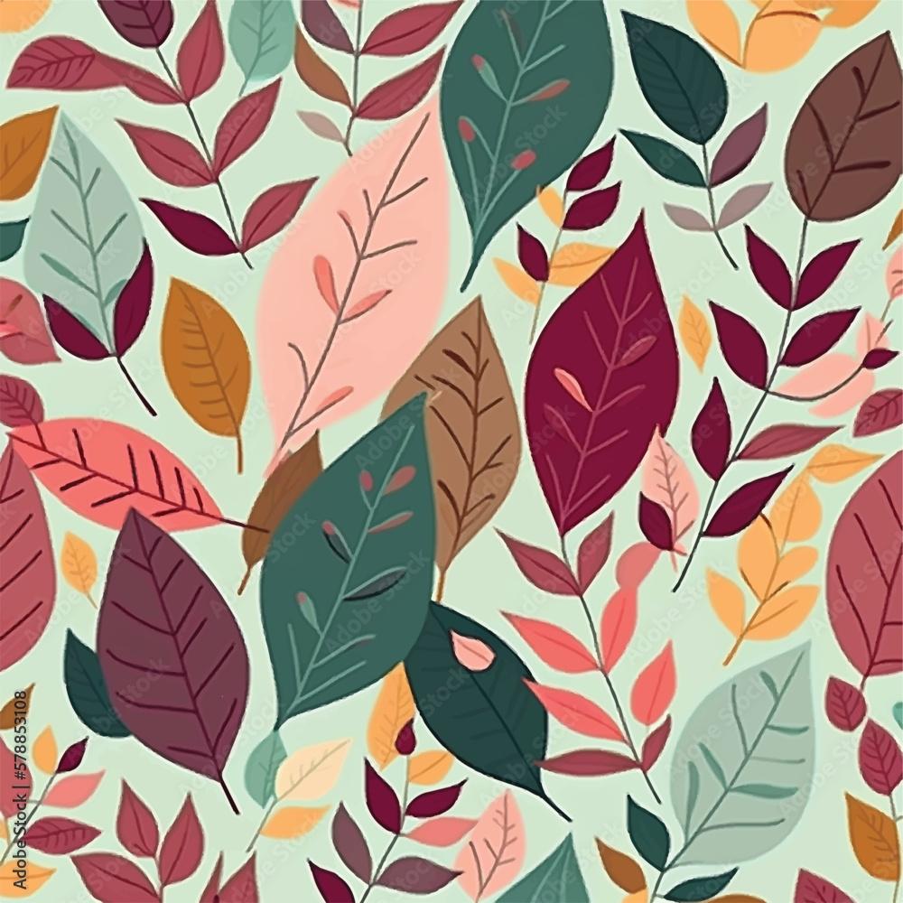 Colorful leafs over flat background, minimal design