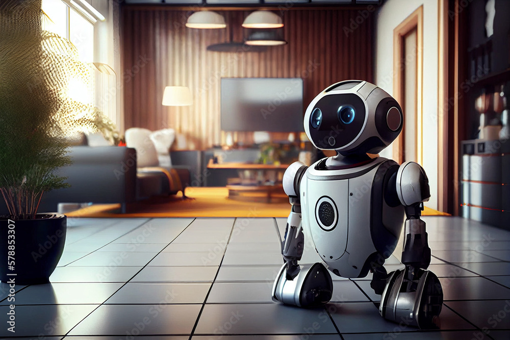 smart robot cleans modern house. Internet of things. Smart home