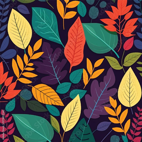 Colorful leafs over flat background, minimal design