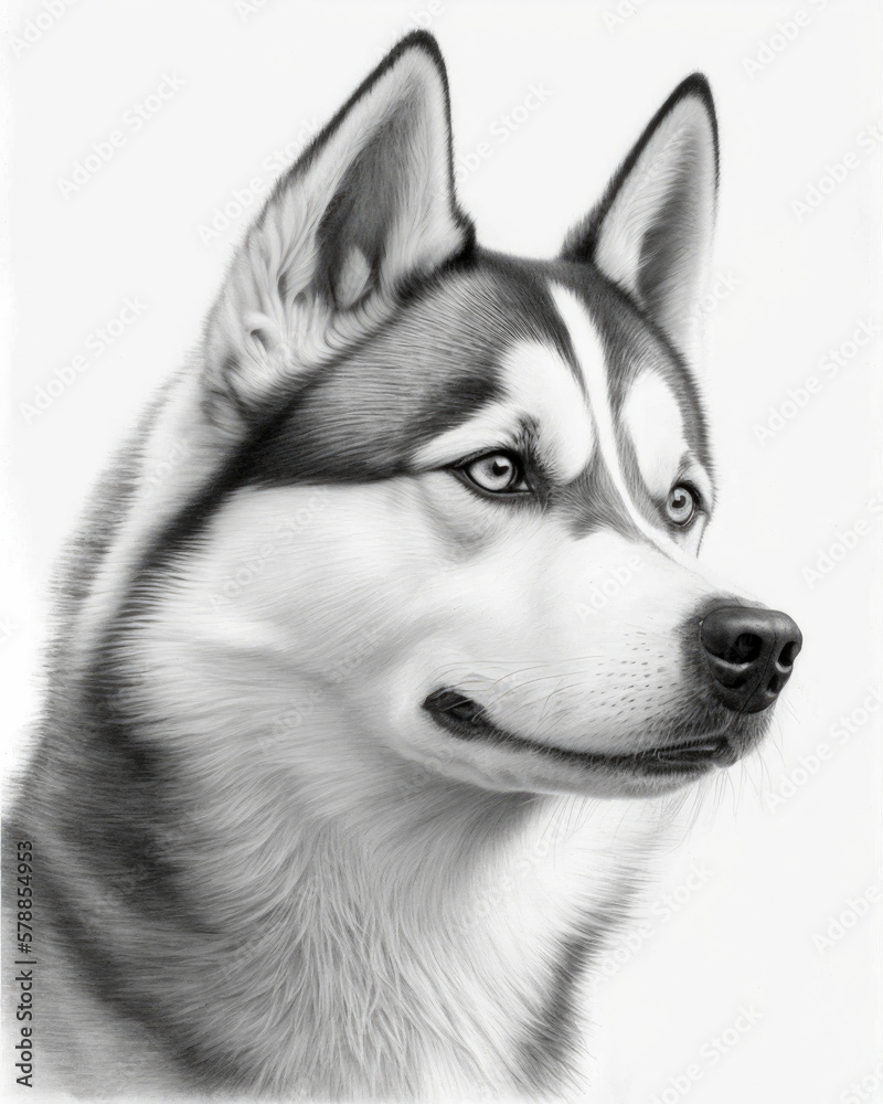 Fototapeta premium Pencil Sketch of a Siberian Husky Dog AI-Generated