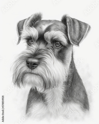 Pencil Sketch of a Miniature Schnauzer Dog AI-Generated