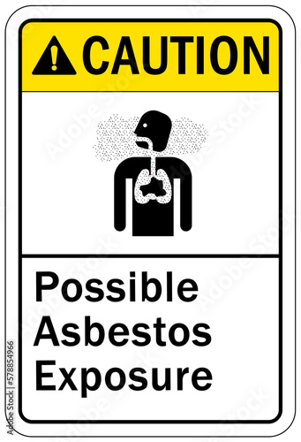 Asbestos chemical hazard sign and labels possible asbestos exposure