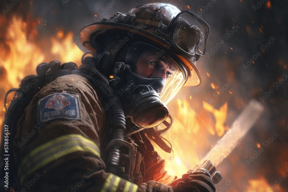Firefighter searching for possible survives. Generative AI Firefighter searching for possible survives. Generative AI