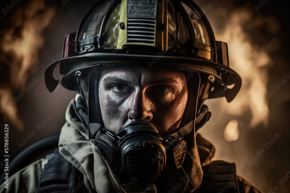 Fototapeta premium Firefighter searching for possible survives. Generative AI