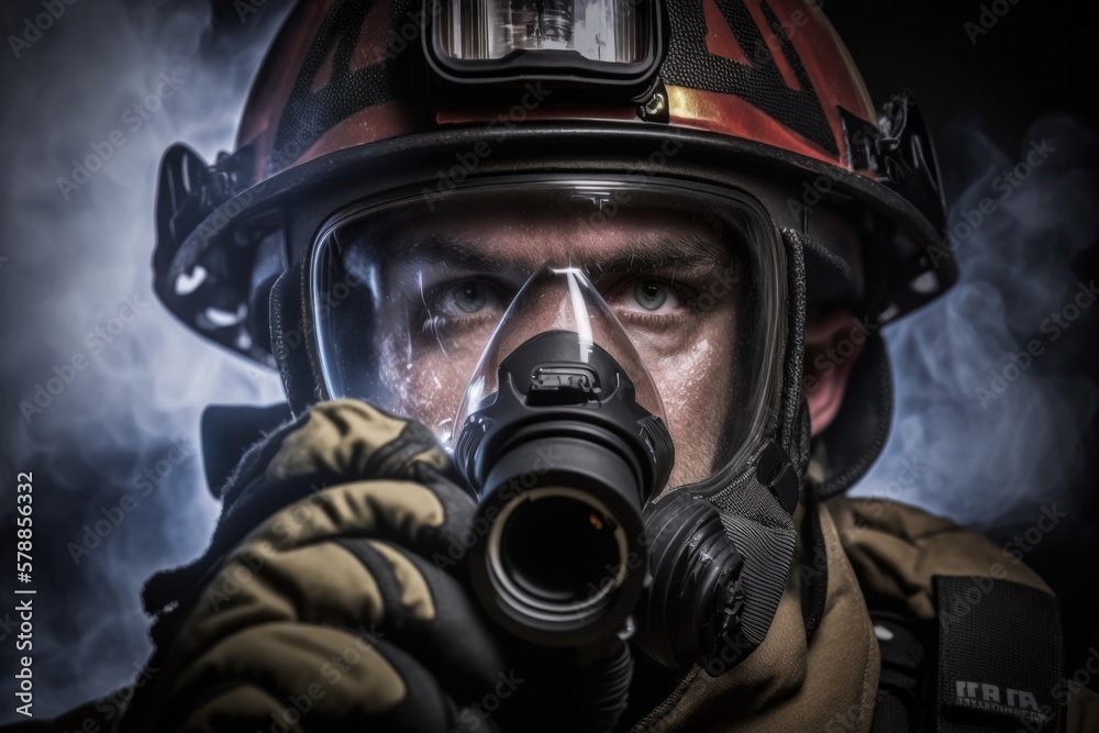 Firefighter searching for possible survives. Generative AI