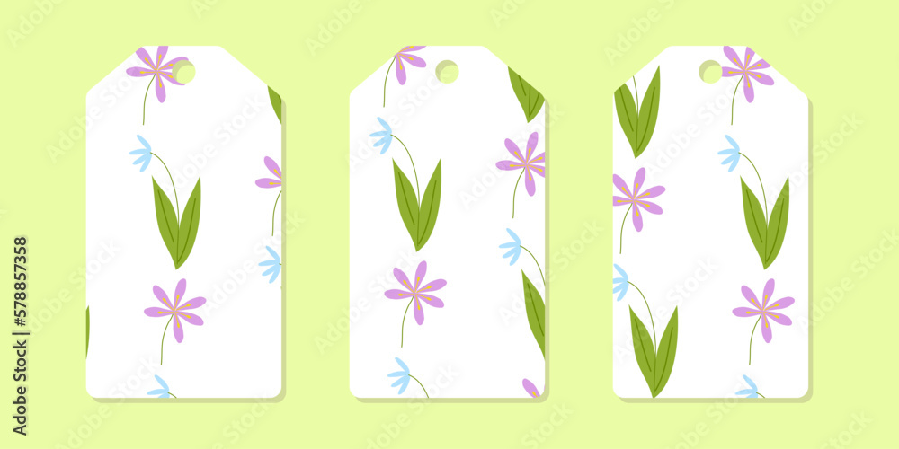 The layout is a template of colored labels for clothes. Floral spring design. Vector illustration.