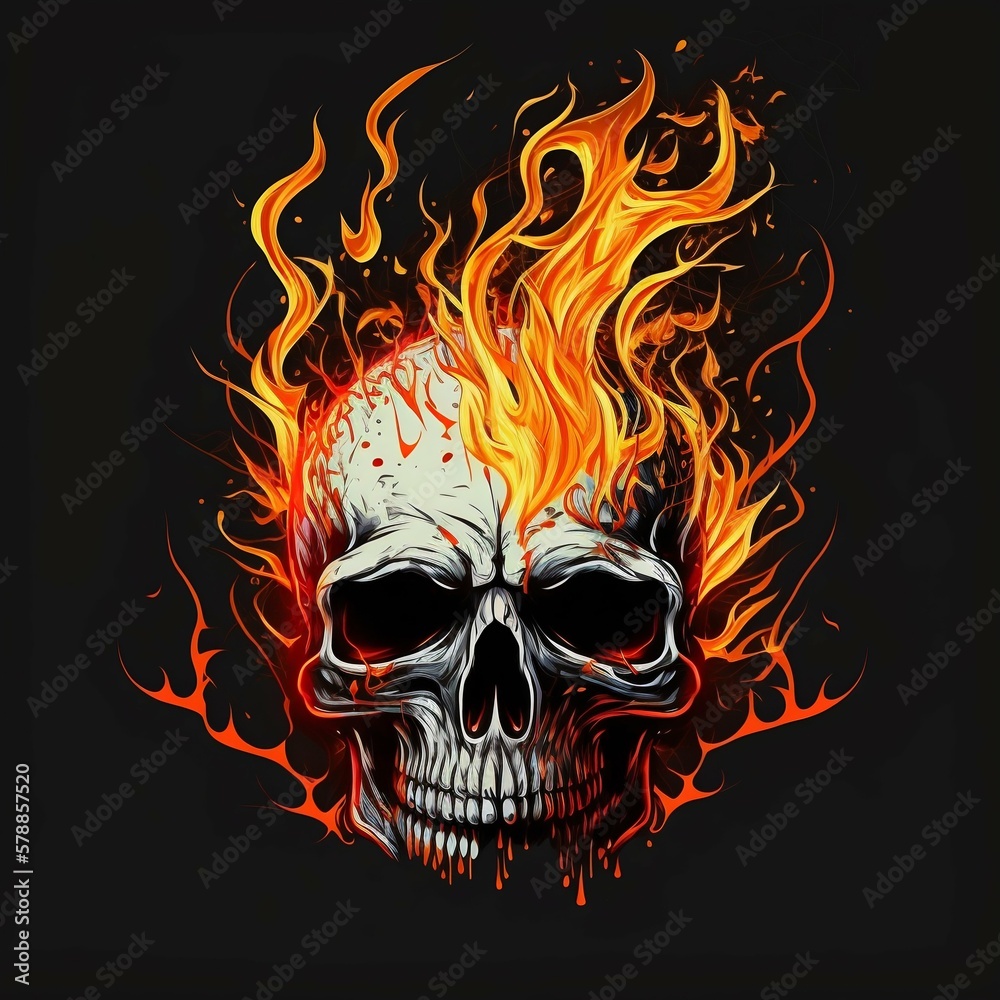 Skull logo with fire flames. Generative AI Skull logo with fire flames. Generative AI
