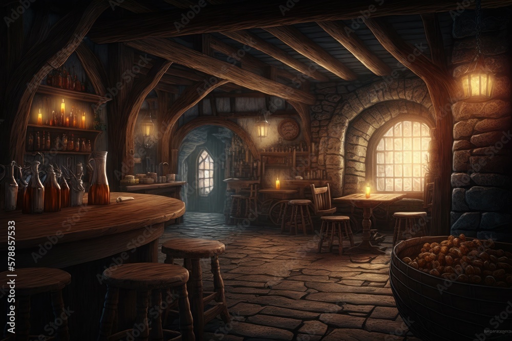 Fairytale fantasy interior of a medieval castle. AI generated