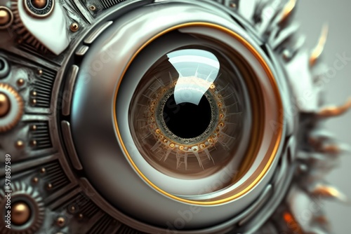 Imitation of the human eye in a robot. Spy surveillance concept. AI generated