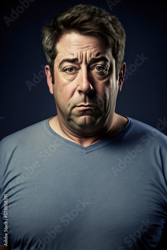 Portrait of a stocky adult man, created with generative A.I. technology.