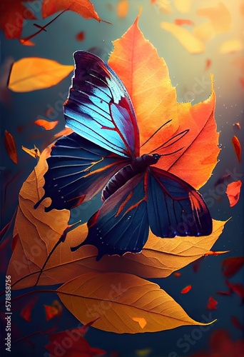 A Generative Butterfly's Beautiful Flight Through Autumn's Colours - Nature's Natural Insect at Its Best: Generative AI