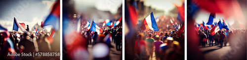 Fotografie, Tablou Crowd with french flags during the campaign meeting