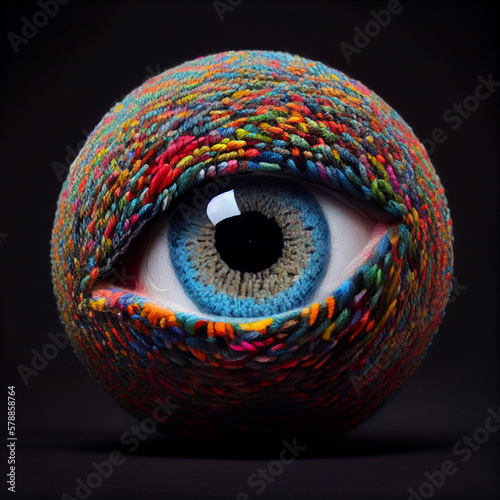 Surreal abstract eye ball on dark background. AI generative.