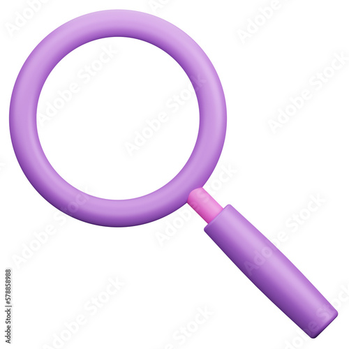 purple pink magnifying glass. 3d illustration