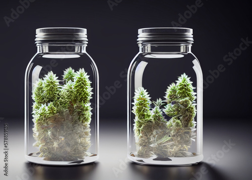 glass jars with the cannabis Generative ai