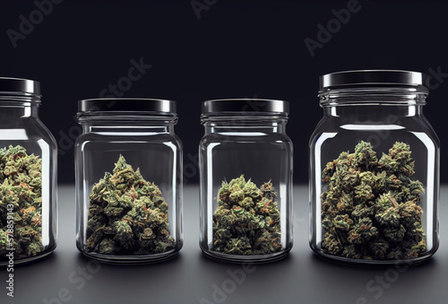 glass jars with the cannabis Generative ai