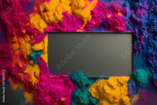 Um display que apresenta uma explosão de tinta em pó colorida, composição perfeita e detalhada, tornando-o simplesmente lindo. Gerado por inteligência Artificial. photo