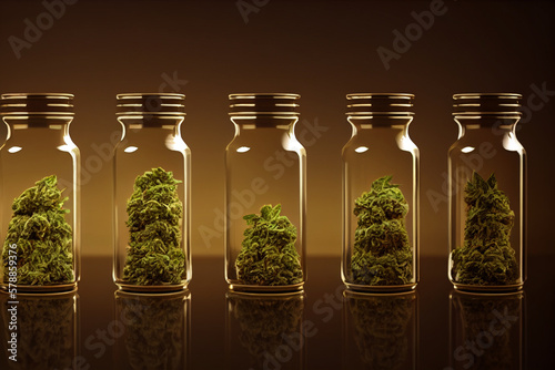 jars of cannabis are filled with a plant Generative ai