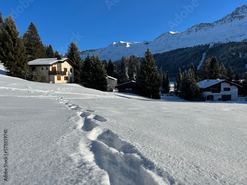Wonderful winter hiking trails and traces after the winter snowfall above the tourist resorts of Valbella and Lenzerheide in the Swiss Alps - Canton of Grisons, Switzerland (Schweiz) © Mario