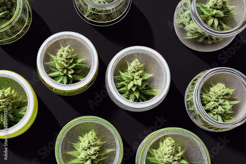 jars of cannabis are filled with a plant Generative ai