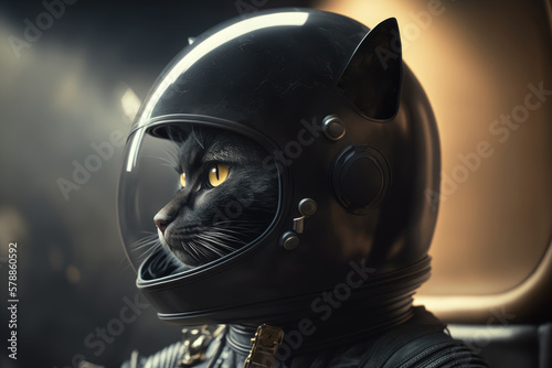 Cat biker in helmet with ears, Generative AI
