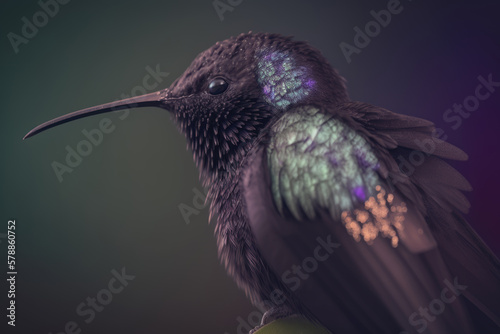 Portrait of black humingbird, Generative AI photo