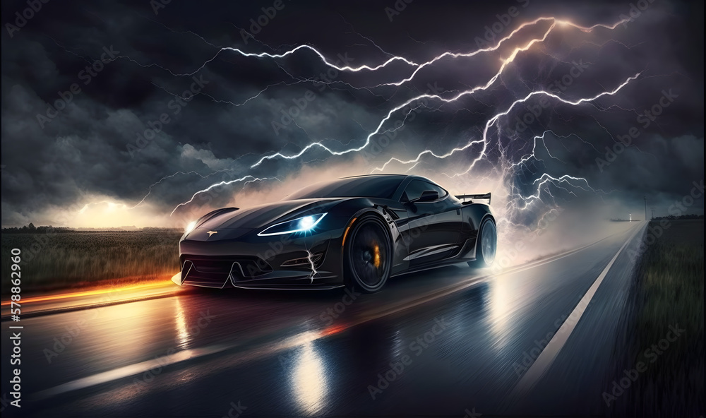Adrenaline-Pumping Generative AI Supercar Racing with Lightning Streaks