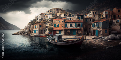 Illustration of a Greek fishing village. Generative AI. © Jeff Whyte