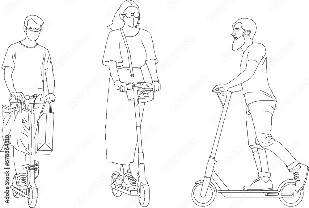 sketch vector illustration of a person playing a scooter